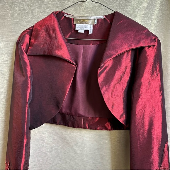 Burgundy Bolero Dress jacket in Jade Taffeta size 12 - Picture 11 of 16
